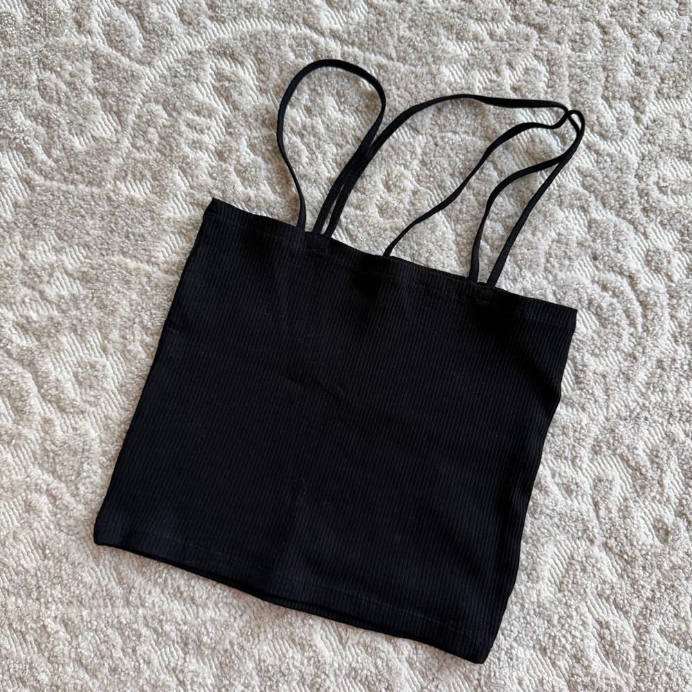 Zara Black Ribbed Double-Strap Tank Top - Women's